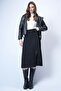 Black Leather Belt Accessory Wrap Cut Midi Length Velvet Skirt Alc-X14570 - 7