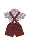 Baby Boy Burgundy Leaf Patterned Bow Tie Shirt Salopet Set - 6