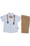 Boy's White Blue Brown Patterned Shirt with Bow Tie Strap Short Sleeve 3-Piece Suit - 5