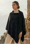 Snap Fastener Premium Shoulder Shawl Poncho - Black - 5