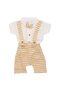 Baby Boy Ecru Orange Striped Muslin Bow Tie Shirt Salopet Set - 4