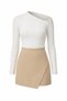 Women's Beige Stretch Fabric High Waist Asymmetrical Mini Shorts Skirt