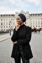 Draped Navy Blue Double-Sided Ready-To-Wear Turban Hijab with Mottled Pattern, Suitable for Medical Use - 6