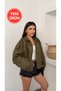 Women's Premium Suede Epaulet Bomber Jacket Khaki