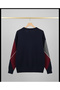 Special Production Navy Blue Diamond Patterned Oversized Knitwear Trend Sweater - 4