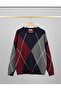 Special Production Navy Blue Diamond Patterned Oversized Knitwear Trend Sweater - 3