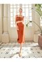 Women's Brown Midi Satin Skirtly Yours Styled By Melis Agazat Skirt