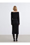 Alita City Lcw Vision Black Knitwear Plain Standard & Regular Boat Neck Long Dress with a Difference - 4