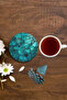 Tea Cup Coasters 10X10Cm 6 Pieces Washable Non-Slip Leather Turquoise Natural Stones