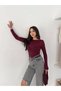 Women's Burgundy Transparent Boat Neck Cashmere Lightweight Blouse - 8