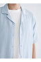 Blue Comfortable Fit Resort Collar Short Sleeve Muslin Men's Shirt from Plus-Store - 3