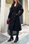 Women's Black Oversized Belted Premium Cashmere Coat |   Lined & Pocketed Mlb077 - 5