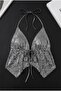 Women's Silver Sequined Drawstring Bustier Top - 3