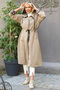 Women's Beige Hooded Long Sleeve Pocket Lined Gathered Maxi Oversize Casual Woven Trench Coat - 4