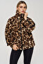 Leopard Patterned Lined Zippered Plush Sweatshirt