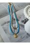 Women's Beaded Double Necklace |   Seashell Necklace |   Turquoise and White Combination Necklace - 3