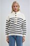 Ecru Stripe and Button Detailed Mock Neck Knitwear Sweater 1393 - 5