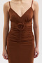 Brown Rose Detailed and Gathered Strap Dress 2938 R5-D-2 - 7