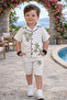 Boy's 3-5 Years Old Hawaiian Linen Shirt and Shorts Set for Holidays