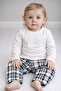 Children's Baby Pajama Set Long Sleeve White Plaid - 3