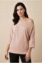Aleg Women's Boat Neck Flowy Comfortable Fit Three-Quarter Sleeve Blouse & Top - Beige - 4
