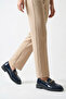Women's Special Design Elegant Buckle Detailed Navy Blue Patent Leather Loafer Shoes - 6