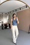 Premium Series Blue Striped Cream Straight Fit Jeans