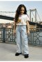 Girls' Pants Cargo Pocket Jeans Ripped Washed