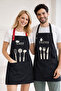 Kitchen Apron Set of 2 Black Stain Resistant Water Repellent Fabric Chef Print Dowry Apron Chef & Taster