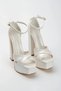 Women's Pearl Faux Leather Skin Cross-Strapped High Platform Blunt Toe Heels Comfortable and Stylish Shoes - 2