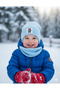 1-3 Years Old Unisex Baby Blue Teddy Bear Labeled Ribbed 100% Cotton Beanie Neck Collar Set