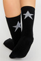 Bamboo Women's Black Tennis College Star Patterned Premium Stitch-Free Socket Black Socks 3-Piece Premium Pack - 3