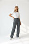 Women's Wide-Leg Gray Fabric Pants - High Waist Comfortable Cut Fabric Pants with Elastic Waistband - 2