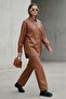 Tan Oversize Leather Shirt with Pocket Detail - 2