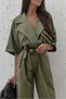 Women's Shirt with Pocket Detail and Belted Shirt Collar Tulle Jumpsuit - 2