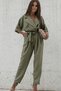 Women's Shirt with Pocket Detail and Belted Shirt Collar Tulle Jumpsuit - 5