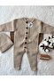 Buttoned Beige Thessaloniki Knitted Baby Romper with Hat 3-6, 6-9, 9-12 Months - 3