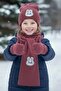 Labubu Patterned Scarf, Beanie, and Glove Set Unisex Bordo (3-8 Years) - 2