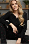 Black Patterned Button Detailed Knitted Cotton Pajama Set25240193