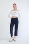 Women's Elastic Waist Lycra Jean Trousers with Side Pockets Navy Blue Relaxed Straight Leg - 5
