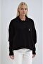 Black Teddy Bear Embroidered Polo Neck Knitted Sweater 1388 - 3