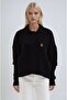 Black Teddy Bear Embroidered Polo Neck Knitted Sweater 1388