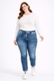 Women's Navy Blue Large Size Embroidery Detailed Washing Effect Lycra Jeans Panyolon 65n36395 - 6