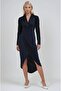 Navy Blue Double-Breasted Collar Sequin Detailed Midi Dress 2950 R2-I-K3 - 5