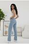 -Ice Snow Lycra Super High Waist Loose Jean Palazzo Trousers. (SUPER HIGH) Wide Leg - 4