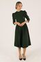 Women's Wool Viscose Gathered Waist Balloon Sleeve Casual Dress - 3