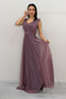 Women's Zero Sleeve Transparent Detail Evening Dress Plus Size Options Purple, Gray, Powder - 5