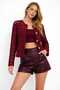 Women's Burgundy Color Standard Size Buttoned Flower Patterned Lace Seasonal Cardigan