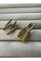"Women's Gold Detailed Chain Buckle Modern Design Earrings" - 3