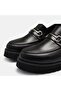 LARGE SIZE WOMEN LOAFER SHOES GENUINE LEATHER BLACK LEATHER - 7
